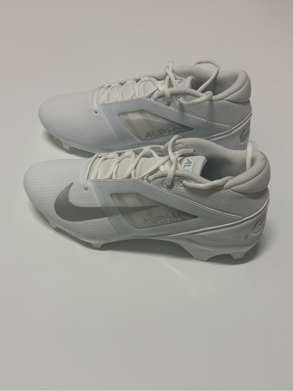Nike Alpha Menace 4 Pro White/Metallic Silver Mens 10.5Football Cleat FD7037 101